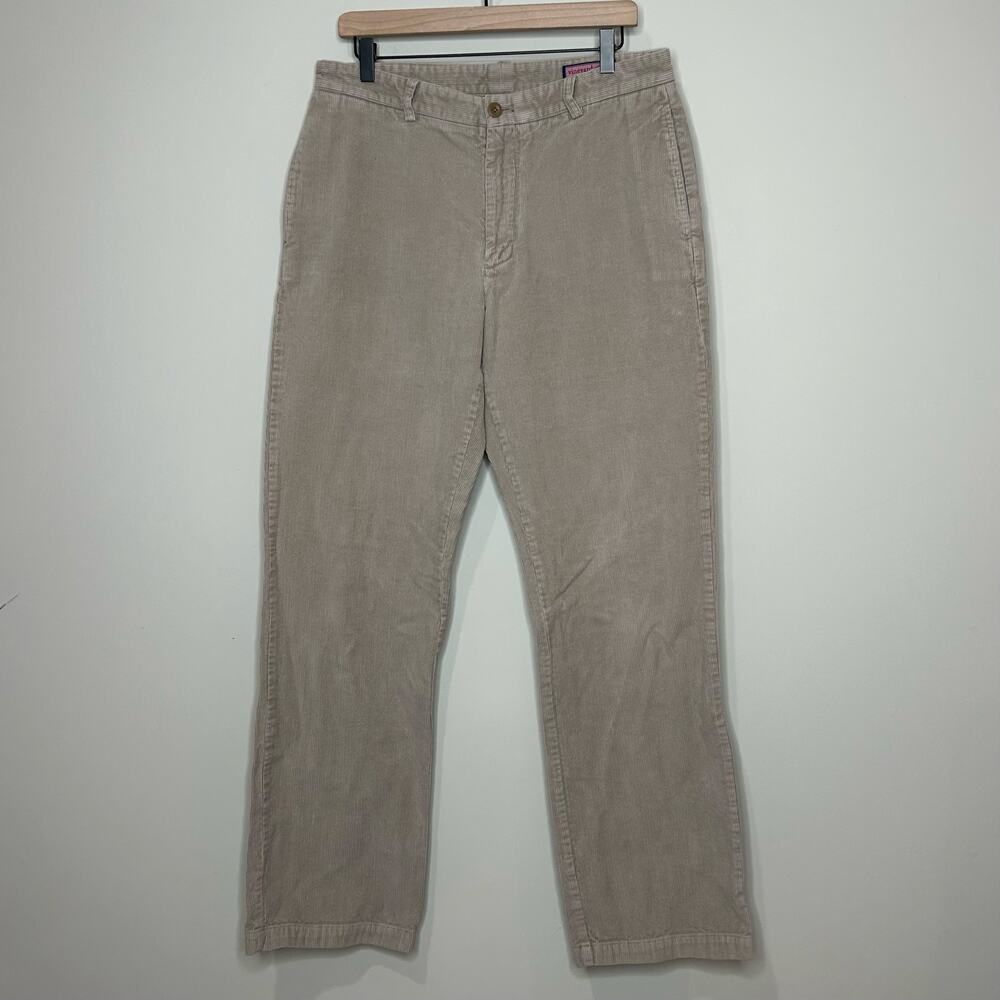 Vineyard Vines Tan Corduroy Pants 34 x 34 Flat Front EUC Preppy